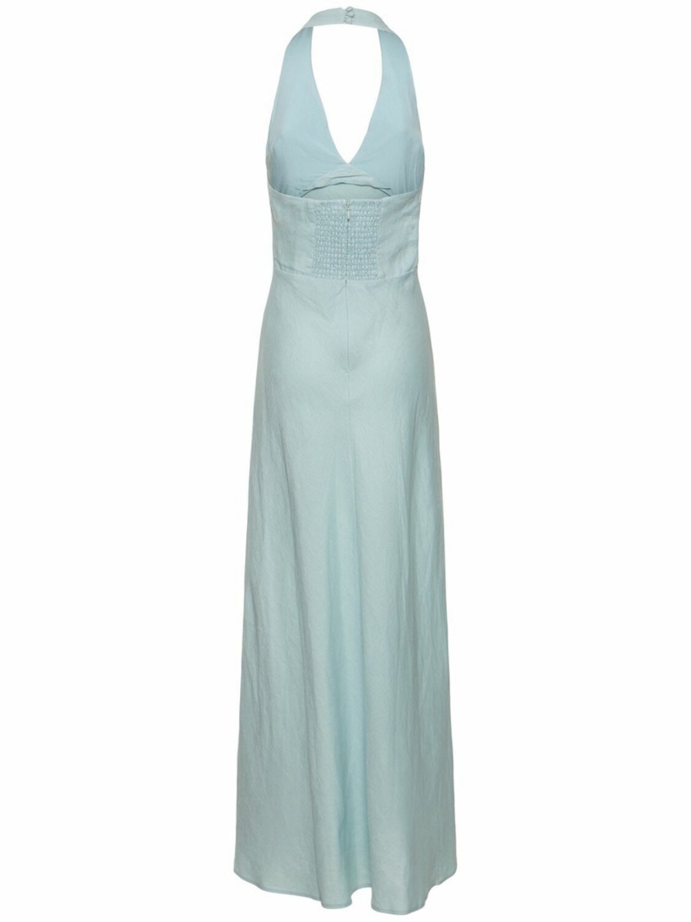Reformation Deliah Linen Light Blue Halter Maxi Dress, Size 6. - Picture 4 of 11